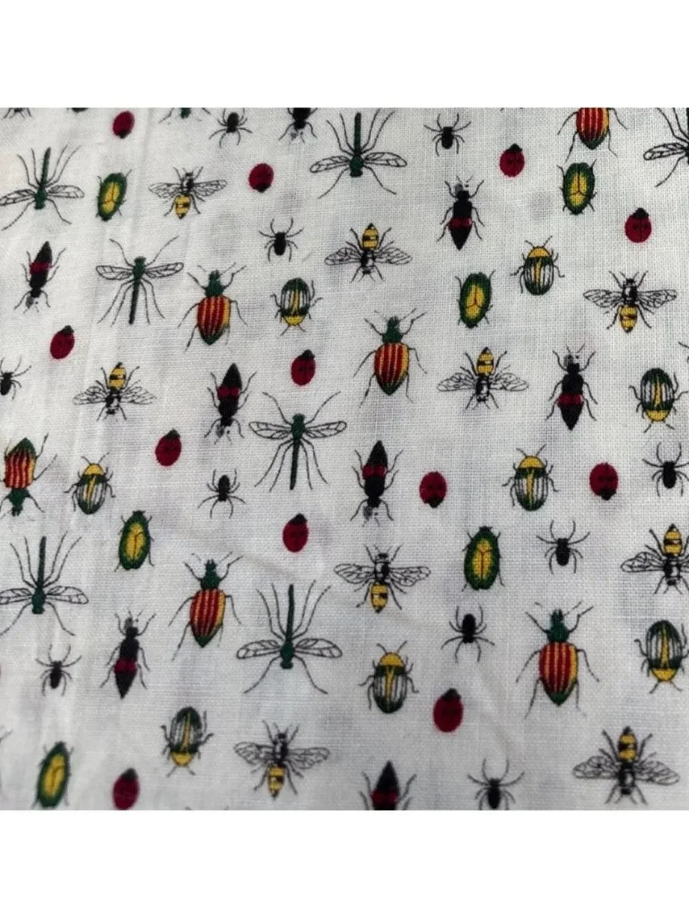 Bug Print White Cotton Fabric 16